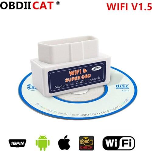 10pcs/lot Top selling SUPER MINI ELM327 WIFI OBD2 Scanner V1.5 Smart Car Diagnostic Interface ELM 327 Wireless Tool Three Colors