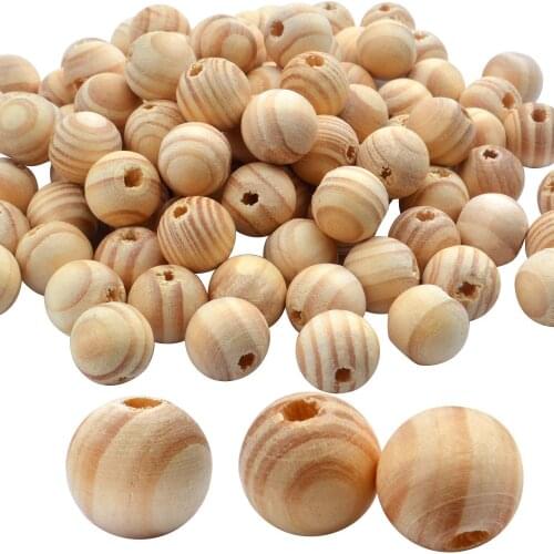 100pcs 16mm Natural Round Wood Beads Unfinished Wooden Beads Loose Wood Spacer Beads for Craft Jewelry Making,4mm Hole