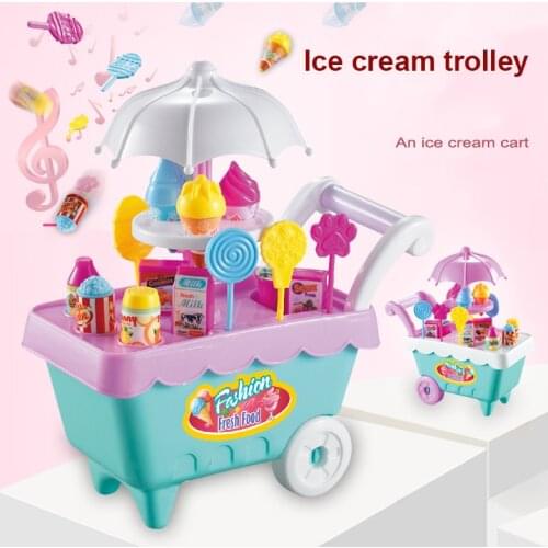 19pcs Set Ice Cream Trolley Cart Plastic Pretend Play Food Dessert Toy For Children Kids YH-17