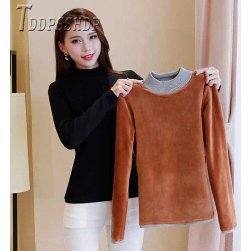2019 Korean Women Slim Warm Thick Sweater Lining With Fluff Female Bottoming Sweaters