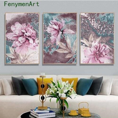 Abstract Canvas Painting Nordic Wall Art Pink Flowers Posters And Prints Modern Pictures for Bedroom Living Room Decor Unframed