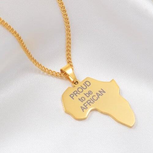 Anniyo Africa Map "Proud to be African" Pendant Necklaces for Women Girls Stainless Steel African Maps Jewelry #055121