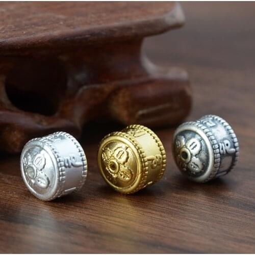 100% 3D 999 Silver Tibetan Six Words Proverb Beads Pure Silver Buddhist OM Mantra Jewelry Accessories Beads DIY Bracelet Beads