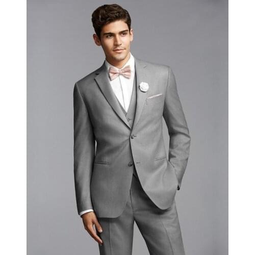 Formal Fashion Terno Masculino Notch Lapel 3 Pieces(Jacket+Pant+Vest+Tie)Tailor Made Fashion Two Buttons Light Gray Hot Selling