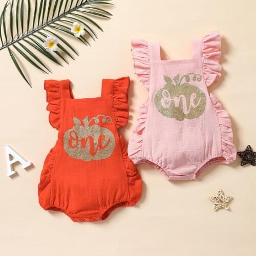 Toddler Baby Boys Girls Pumpkin Sequins Romper Infant Kids Sleeveless Square Collar Backless Short Jumpsuit with Ruffles