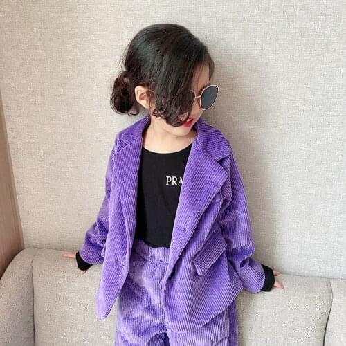 Kids girls purple corduroy suit 2020 autumn new cotton corduroy jacket+trousers 2pcs girls clothes set child clothing