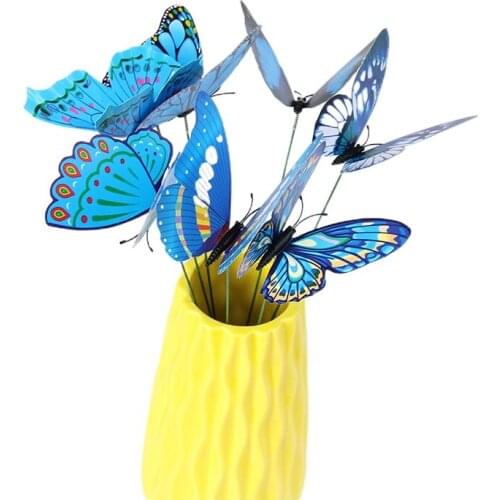 DIY 24 PCS 10Cm 3D Simulation Butterfly Plunger Garden Decoration Outdoor Accessories Fairy Garden Pots Fake Flowers Deco