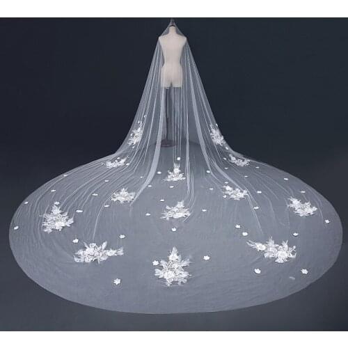 2019 Bridal Veil White/Ivory Simple Long Cover veil Wedding Veil Mantilla Wedding Accessories Veu De Noiva With Flowers EE123