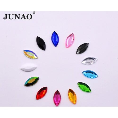 JUNAO 4*8mm 7*15mm Mix Color Horse Eye Rhinestones Acrylic Non Hot-Fix Crystal Stone Flatback Glue On Strass Applique For Crafts