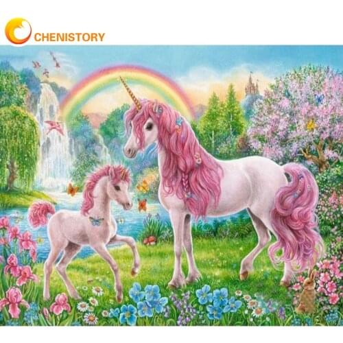 RUOPOTY Painting By Numbers Frame Pink Unicorn Animal DIY HandPainted Oil Painting Modern Wall Art Canvas For Home Decor Picture