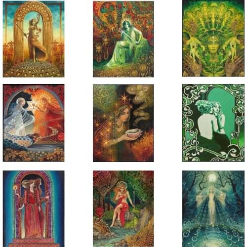Altar Ceremony Art Card Pagan Mythology Psychedelic Moon Goddess Mural Art Prints and Posters Canvas Painting Home Decoration