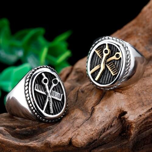 Cool Stuff Dropship Newest Us Size Scissors Comb Hairdressing Ring 316L Stainless Steel Hight QualityBand Party Ring Anel