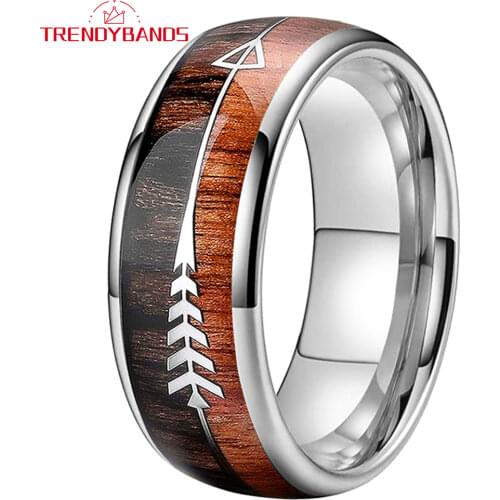 8MM Men Women Wedding Band Tungsten Carbide Ring With Double Wood And Steel Arrow Inlay Comfort Fit