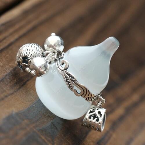 Silver Jewelry Handmade White Cat Eye Stone Chamot Pendant Retro Thai Silver S925 Sterling Silver Fashion Men And Women