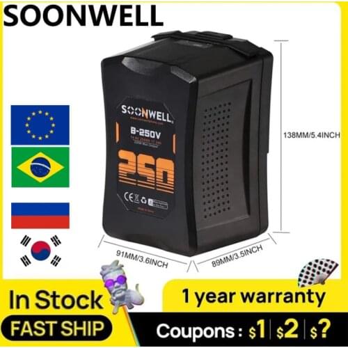 SOONWELL 250Wh Lithium-Ion V-Mount Battery High-Load Battery with Dual D-Tap & USB Port for BMPCC 4K Arri BMD DSLR Camcorders
