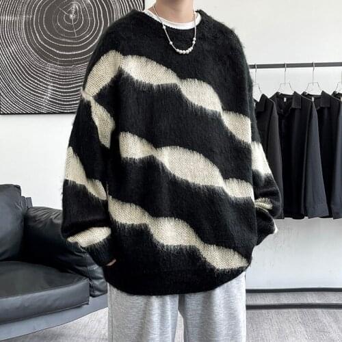 2021 Winter Mens College Style Pullover Homme Long Sleeve Wool Sweaters Splicing Color Coats Clothes In Warm Knitting M-5XL