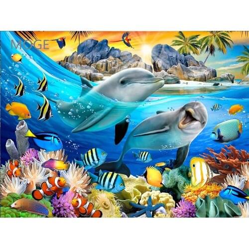 Dolphins, zebra fish DIY Diamond Painting Kit Diamond Floral cross Stitch Wolf Rhinestone Mosaic Painting Hall Hanging Murals