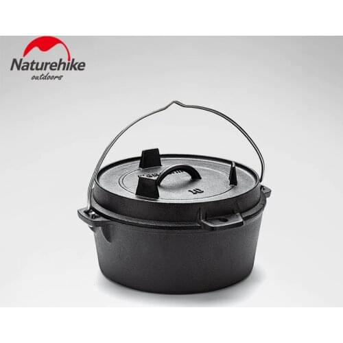 Naturehike Camping 25CM Cast Iron Dutch Pot Outdoors Picnic Multi-function Hanging Pot Portable Stew Wok Pot Frying Pan BBQ