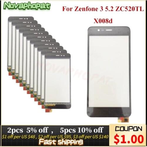 Novaphopat Tested 5.2" Black Sensor For ASUS Zenfone 3 5.2 ZC520TL X008d Touch Screen Digitizer Front Glass Lens Panel