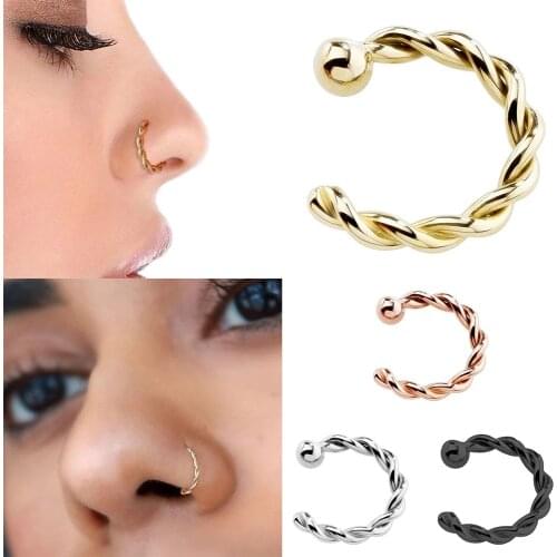 New Twist U Shape Fake Nose Ring for Women Faux Piercing Body Jewelry Personality Fake Nose Lip Rings 1 PCS Nose Ring