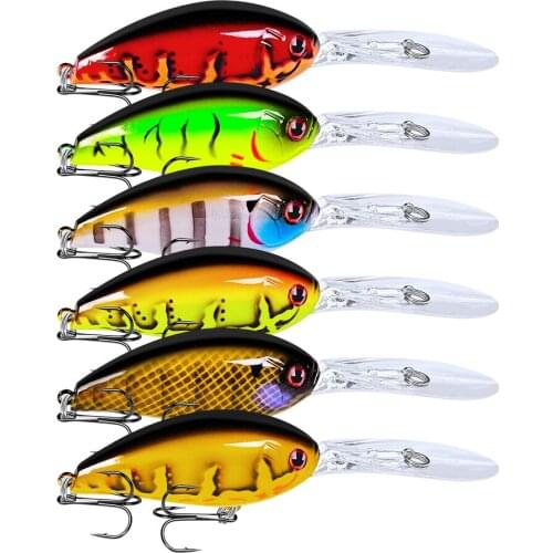 New YUZI 6PC Crank 6 colors Fishing Lure 17.5g-0.62oz/11.5cm-4.53" Plastic Hard Bass Bait Saltwater 3D Eyes Fishing Wobblers