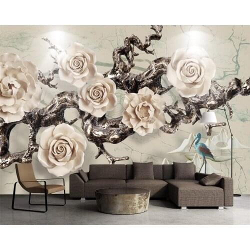 Beibehang Custom wallpaper three-dimensional embossed ancient tree flower squid living room background walls murals 3d wallpaper