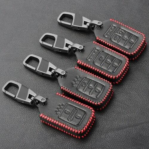 Genuine Leather Car Key Cover Case Suitable For Honda Civic CR-V HR-V Accord Jade Crider Odyssey 2015- 2018 Remote Protector
