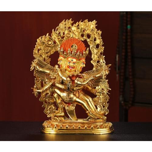 30CM LARGE -GOOD---BUDDHIST BUDDHISM HOME FAMILY EFFICACIOUS PROTECTION BRASS PUBA JINGANG YAMANTAKA GOLD-PLATED BUDDHA STATUE