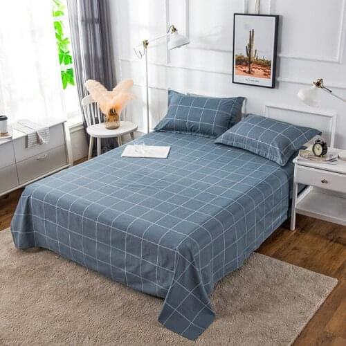 100% Cotton Plaid Flat Sheet For Children Adults Single Double Bed Flat Bedsheets (No Pillowcase) XF704-10