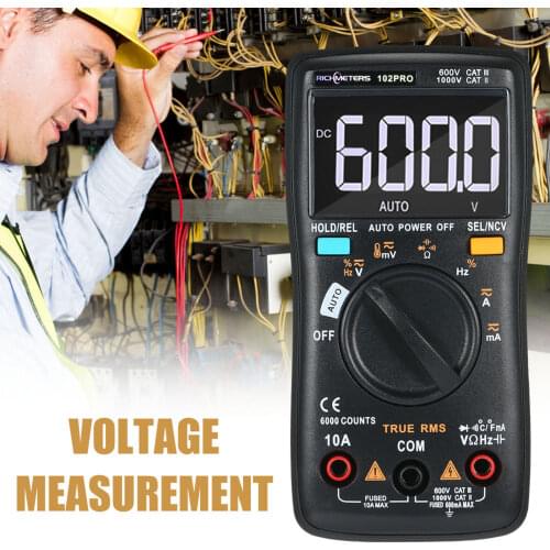 RICHMETERS RM102Pro Auto Multimeter 6000 counts Back light AC/DC Ammeter Voltmeter Diode Resistance CapacitanceTemperature