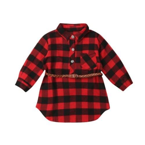 Fashion Newborn Toddler Baby Girls Christmas Plaid Princess Party Dress Belt Outfits