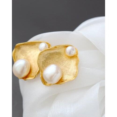 Creative 18K Gold Plated Earstuds Trendy Natural Baroque Freshwater Pearl Personality 925 Sterling Silver Earring Jewelry Gift