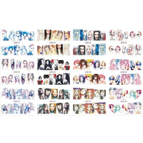 UPRETTEGO 12 PACKS / LOT NAIL ART BEAUTY WATER DECAL SLIDER NAIL STICKER WATER COLOR PAINTING GIRL LADY URBAN BN277-288