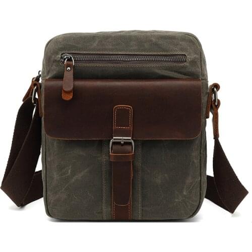 Vintage Crazy Horse Leather Canvas Messenger Bags for men Laptop Briefcase Crossbody Satchel Bag