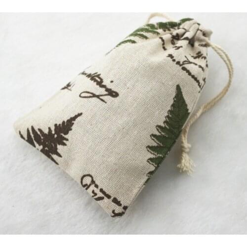 10x14cm Green Tree Vintage Cotton Burlap Jute Favour Candy Gift Bags Wedding Party Pouches