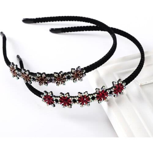 Haimeikang Women Non-Slip Bezel Hair Bands Rhinestone Flower Hair Hoop Headbands For Girls Fashion Elastic Hair Accessories