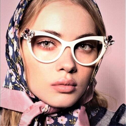 Veshion Crystal Diamond Cat Eye Glasses Frames Women Large Rhinestone Designer Optical Fashion Computer Glasses