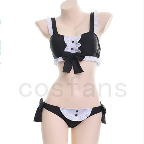 Women Girl Fashion Black White Sexy Maid Swimsuits Split Two Pieces Swimwear Strappy Beach Swimsuit Sexy Bikini Set Bathing Suit