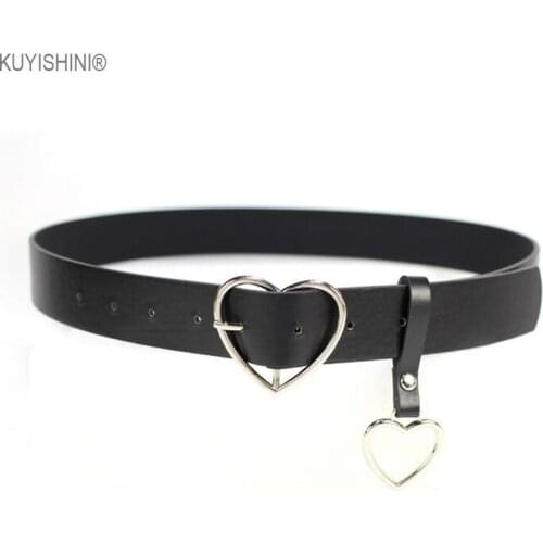 Harajuku PU Leather Belts for Women Metal Heart Buckle Belt Waistband Wedding Party Dress Decor For Ladies Cinturon
