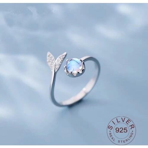2021 New 925 Sterling Silver Mermaid Tail Moonstone Adjustable Size Ring Fine Jewelry For Women Party Elegant Accessories JZ459