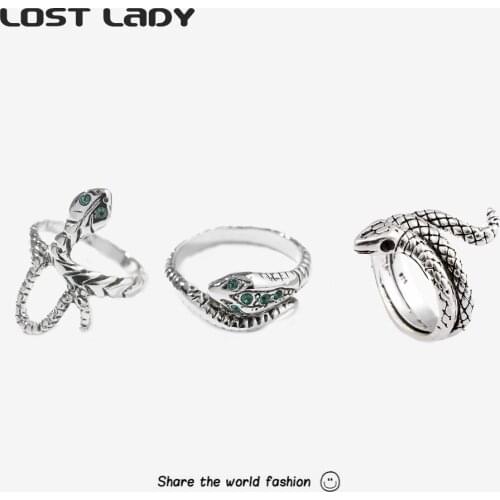 Lost Lady New Fashion Rhinestone Snake Rings For Women Animal Style Metal Finger Rings Wholesale Accessories Party Wedding Gifts