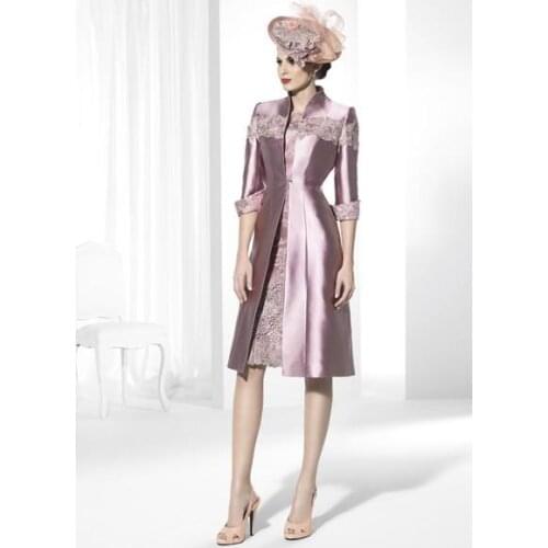 With Jacket Mother Of The Bride Dresses Sheath Knee Length Appliques Plus Size Short Groom Mother Dresses For Wedding