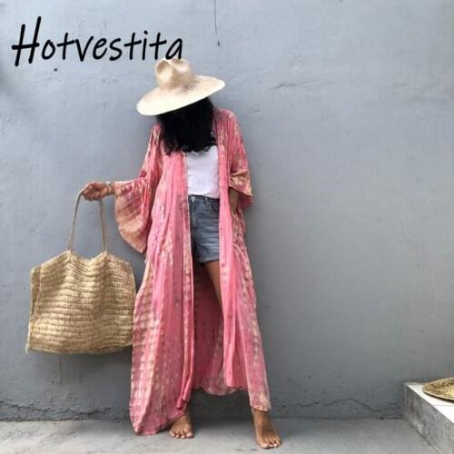 Hotvestita 2021 Summer Women Dress Tie Dye Hooded Long Sleeve Pockets Girdle Loose Kaftan Beach Cover Up Cardigan Bikini Veil