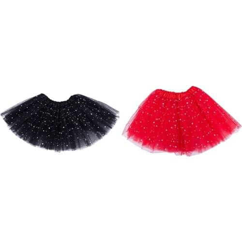 2x Smart Baby Girl Clothes Stars Sequins Mini Dress Ballet Dance Fluffy Tutu Skirt Red & Black