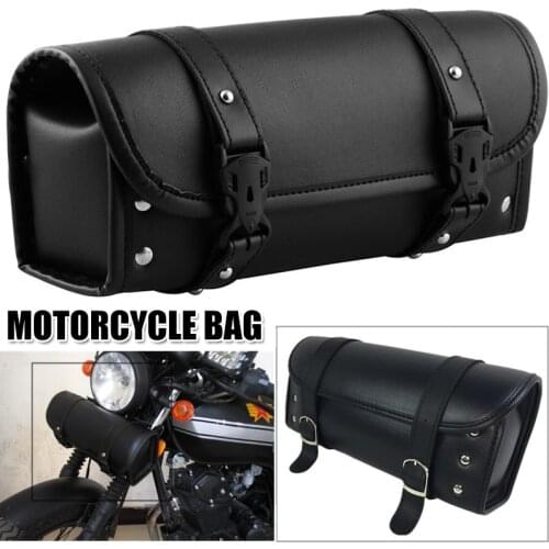 2021 Universal Leather Motorcycle Tool Bag Fork Handlebar Saddlebag Roll Barrel Pouch Black