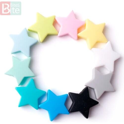 Bite Bites Silicone Beads 5pcs 23mm Star Pacifier Chain Baby Teether Accessories Food Grade Silicone Baby Goods Tiny Rod Teether