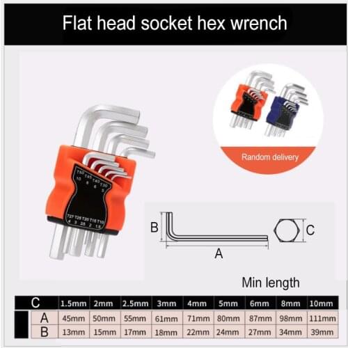 9 Pcs Allen Wrench Metric Wrench Inch Wrench L Wrench Size Allen Key Short Arm Tool Set Easy To Carry In The Pocket T10-T50