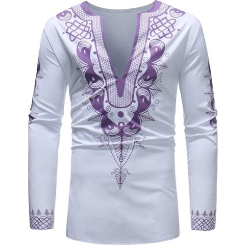 African Dashiki Men T Shirt Hipster Long Sleeve V Neck Tee Shirt Homme Slim Fit African Clothes Men Streetwear Casual Clothing