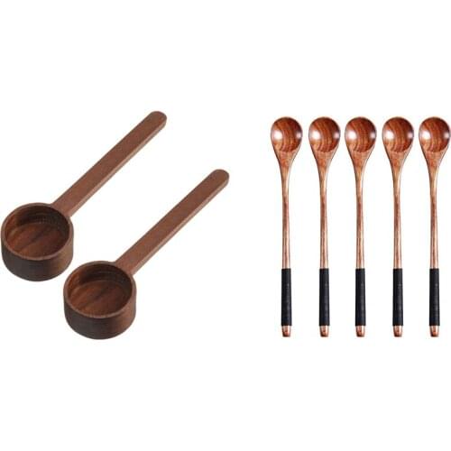 Promotion! 7 Pcs Coffee Scoop Wooden Tablespoon Measuring for Coffee Beans or Tea 16.8X4.8Cm & 20.5X3Cm