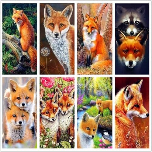 LUOVIZEM DIY 5D Diamond Painting Embroidery Cross Stitch Golden Fox Animal Pattern Home Decor Full Square/Round Drill Painting